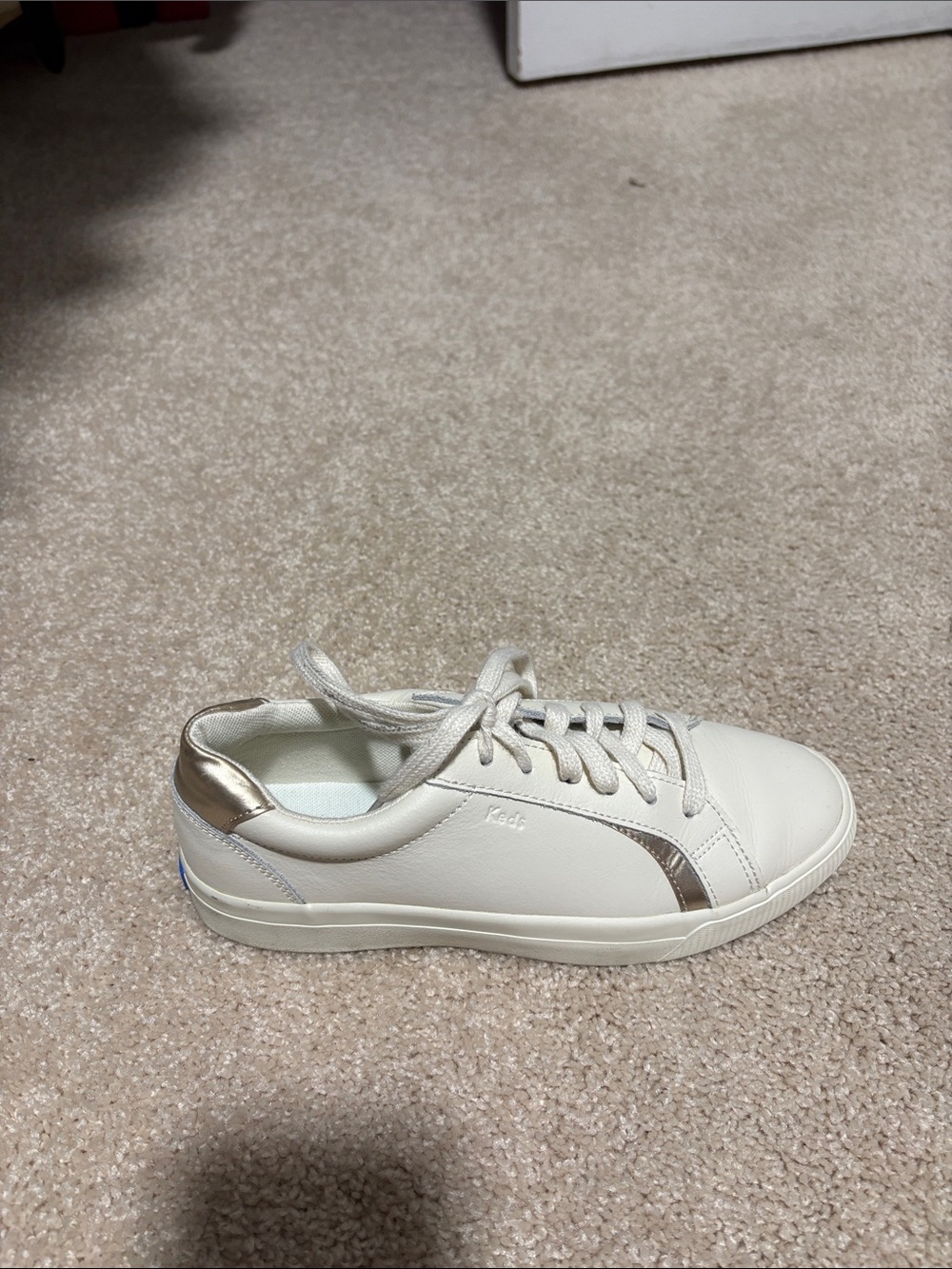 Keds White Sneakers with Metallic Gold Trim